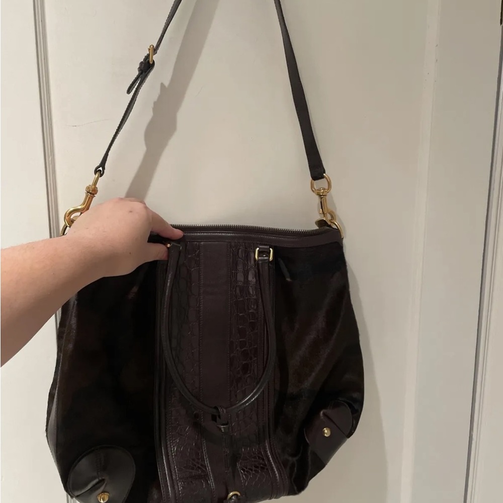 Gucci alligator crocodile brown tote with pony hair or crossbody purse Italy - Picture 6 of 12
